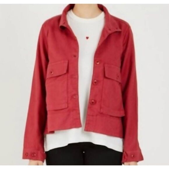 The Great Jacket Women's Medium Wine Red Swingy Army Japanese Twill Cotton - Picture 8 of 8